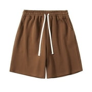 Plus Size Workout Gym Casual Solid Color Summer Shorts for Men,Men's Simple Elastic Waist Pants Sports Fitness Shorts Brown